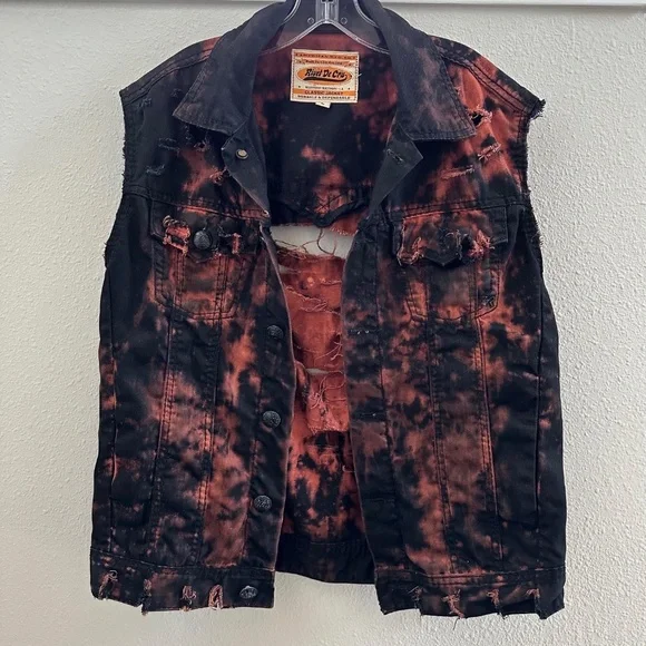 Rivet De Cru Jean Jacket Classic Sleeveless Rebel Distressed Look Men's Large